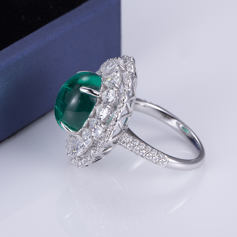 Messi Alahas - Messi Alahas MS-570 18k Gold Oval Cut Paghimo Emerald Halo Singsing Singsing 9