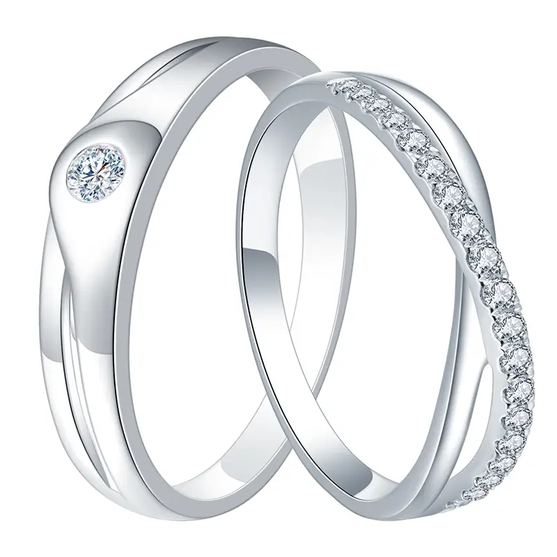Messi Jewelry - MS -366 18K bianco bianco Def Moissanite Wedding Brand Coppia Rings 1