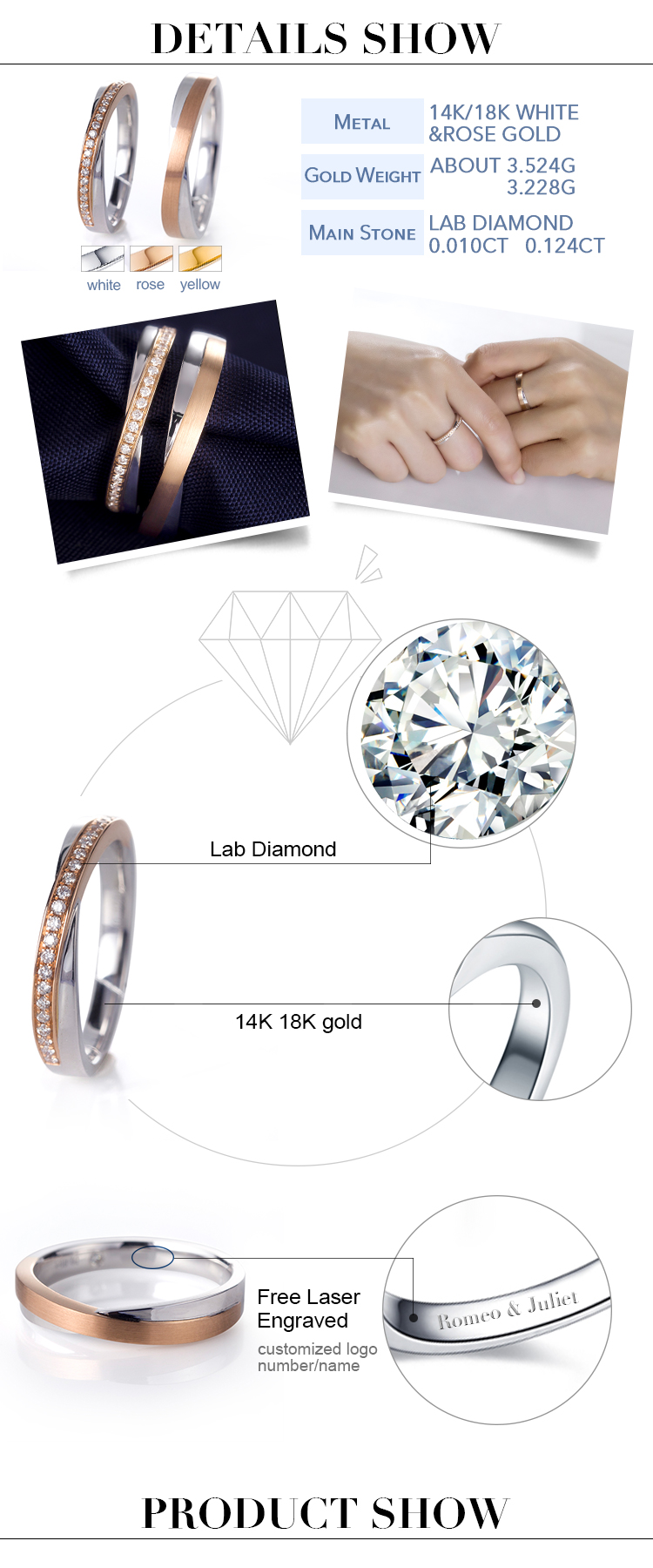 Messi Jewelry - Messi Jewelry diamond rings in 18k white and ros gold couple rings cross bands wedding engagement rings Wedding Band 8