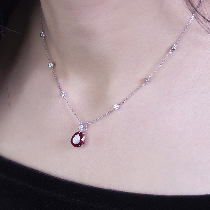 메시 보석 - 메시 보석 18k 화이트 골드 우아한 실험실 성장 루비 펜던트 목걸이 클래식 배 모양 펜던트 실험실 제작 에메랄드 보석 11