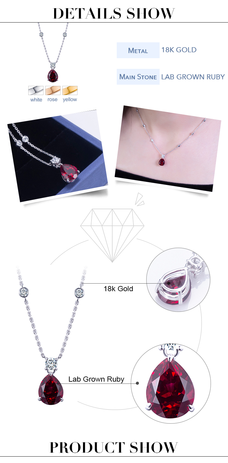 메시 보석 - 메시 보석 18k 화이트 골드 우아한 실험실 성장 루비 펜던트 목걸이 클래식 배 모양 펜던트 실험실 제작 에메랄드 보석 13