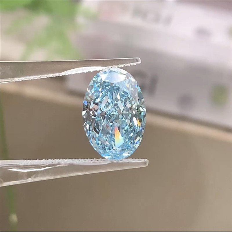 blue oval lab grown diamond