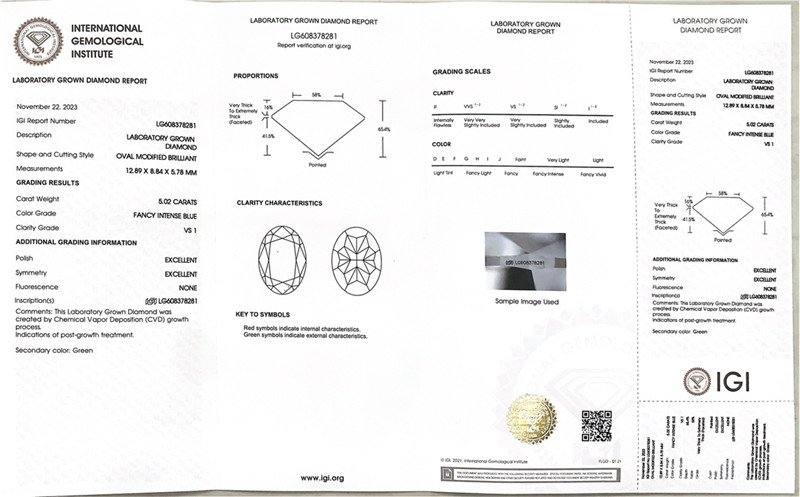 blue oval lab grown diamond igi