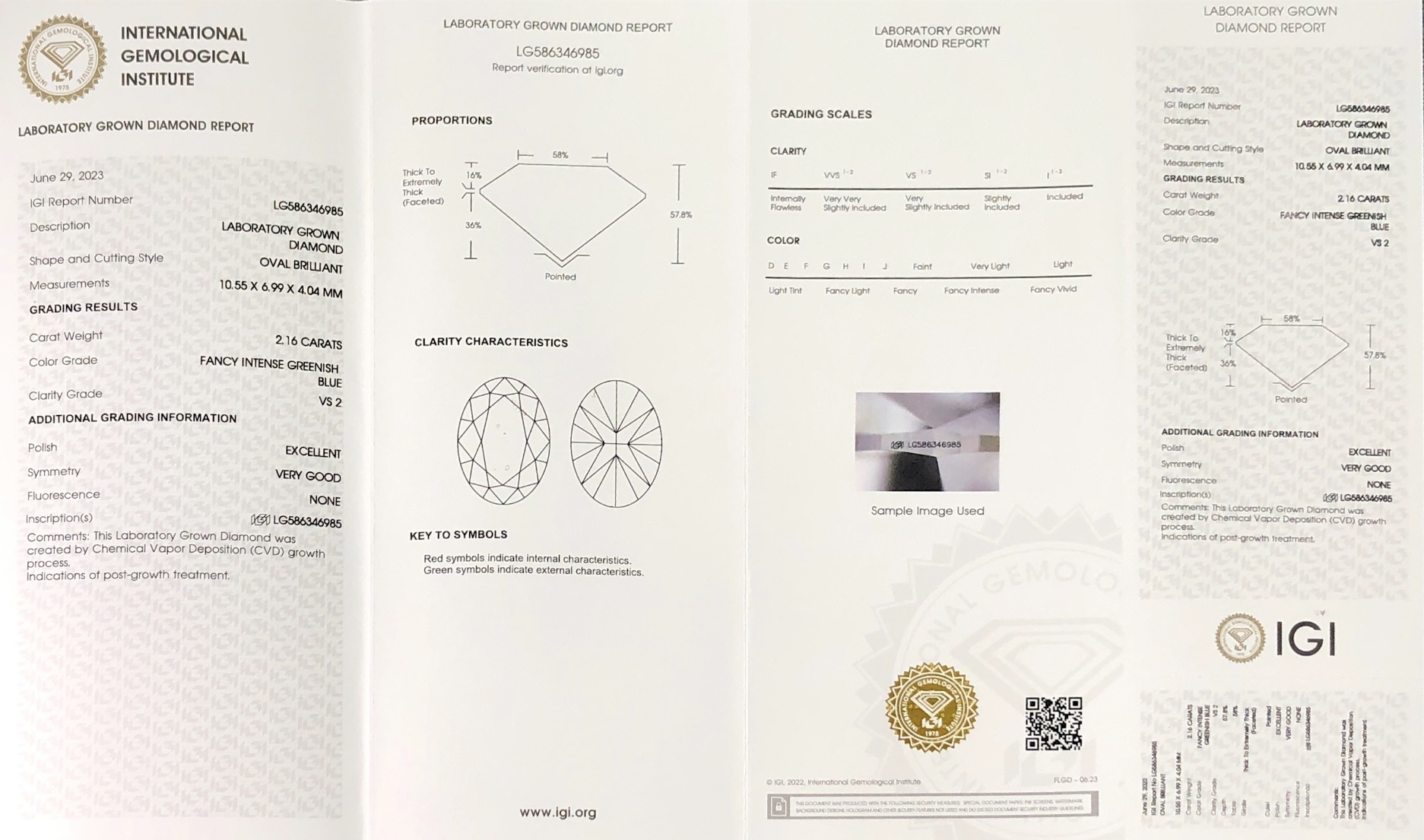 Oval Cut 2ct Fancy Intense Green Blue VS2 CVD Diamond Lab Grown Diamond IGI Certificate 6