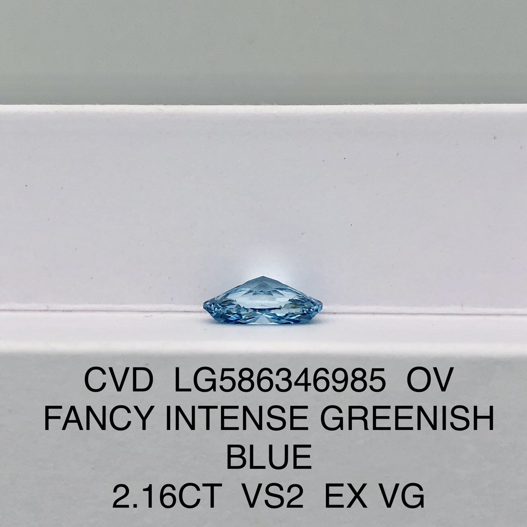 Oval Cut 2ct Fancy Intense Green Blue VS2 CVD Diamond Lab Grown Diamond IGI Certificate 9