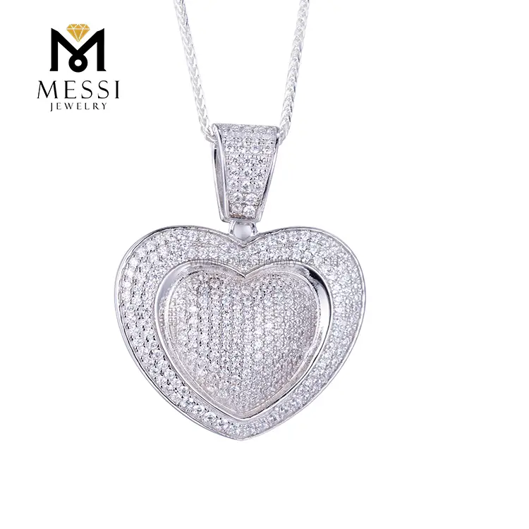 Gioielli Messi - Messi gioielli a forma di cuore micro zirconia hip hop gioielli 925 cravatta in argento sterling moissante 1