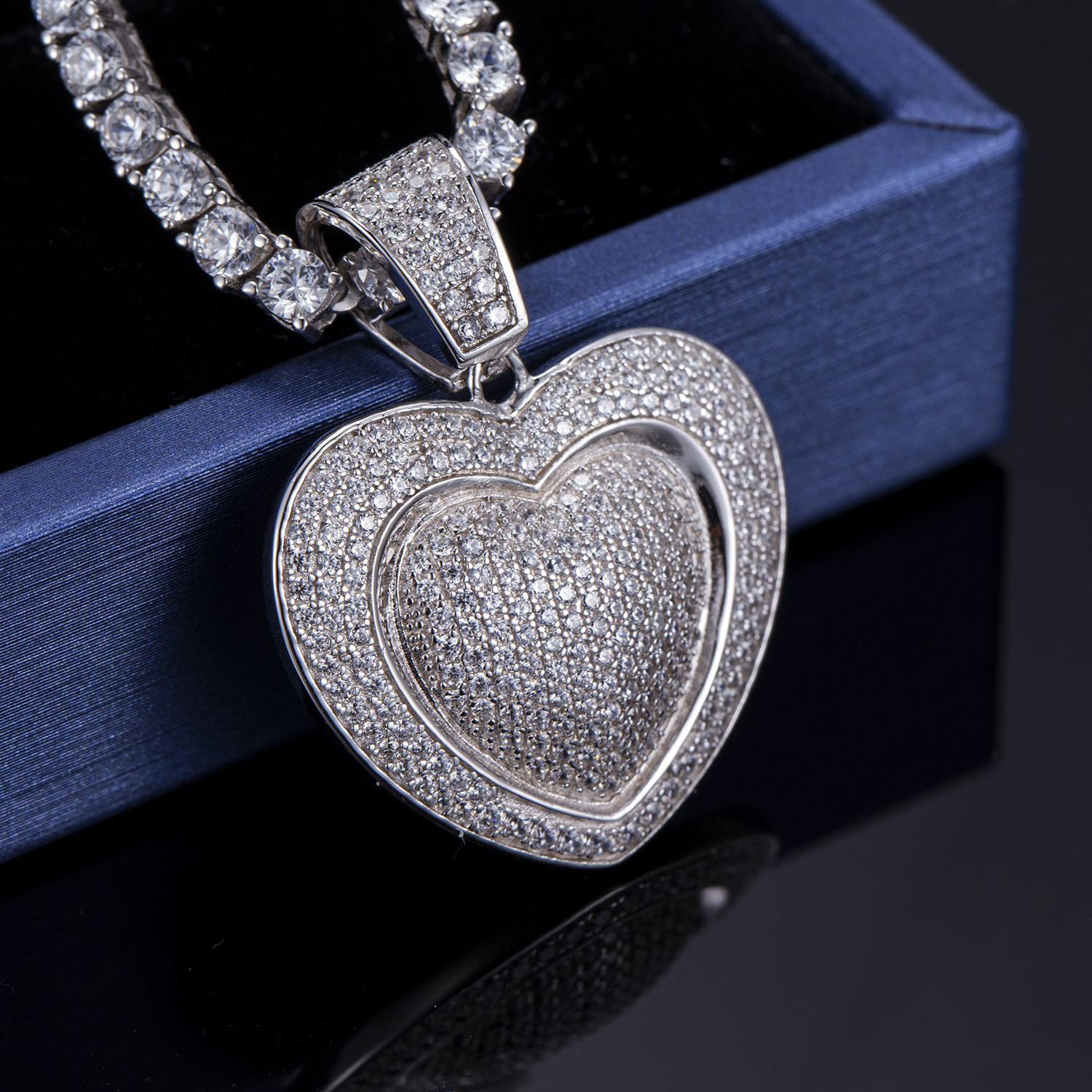 Messi Alahas - Messi Alahas porma sa kasingkasing micro zirconia hip hop alahas 925 sterling silver kwintas Moissante Pendant 8