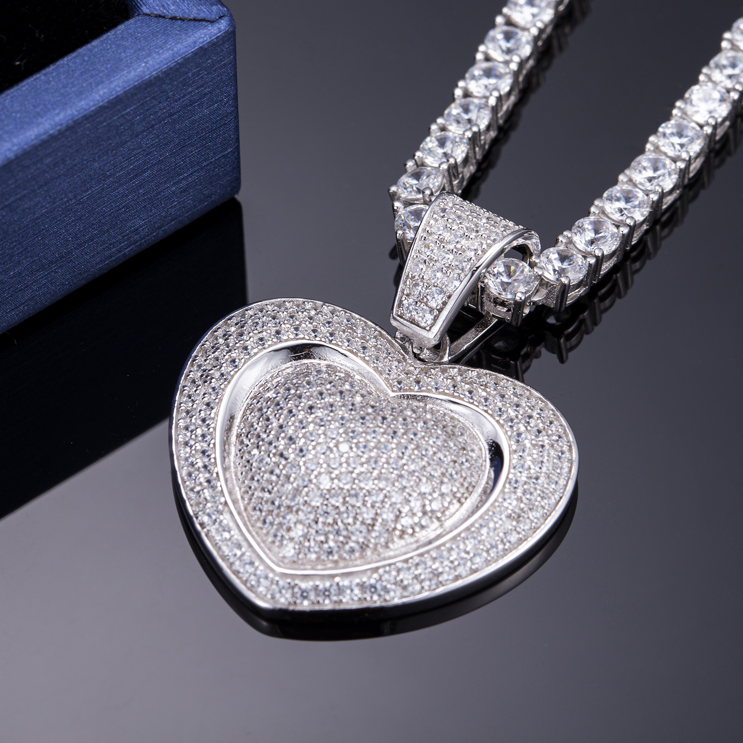 Messi Alahas - Messi Alahas porma sa kasingkasing micro zirconia hip hop alahas 925 sterling silver kwintas Moissante Pendant 9