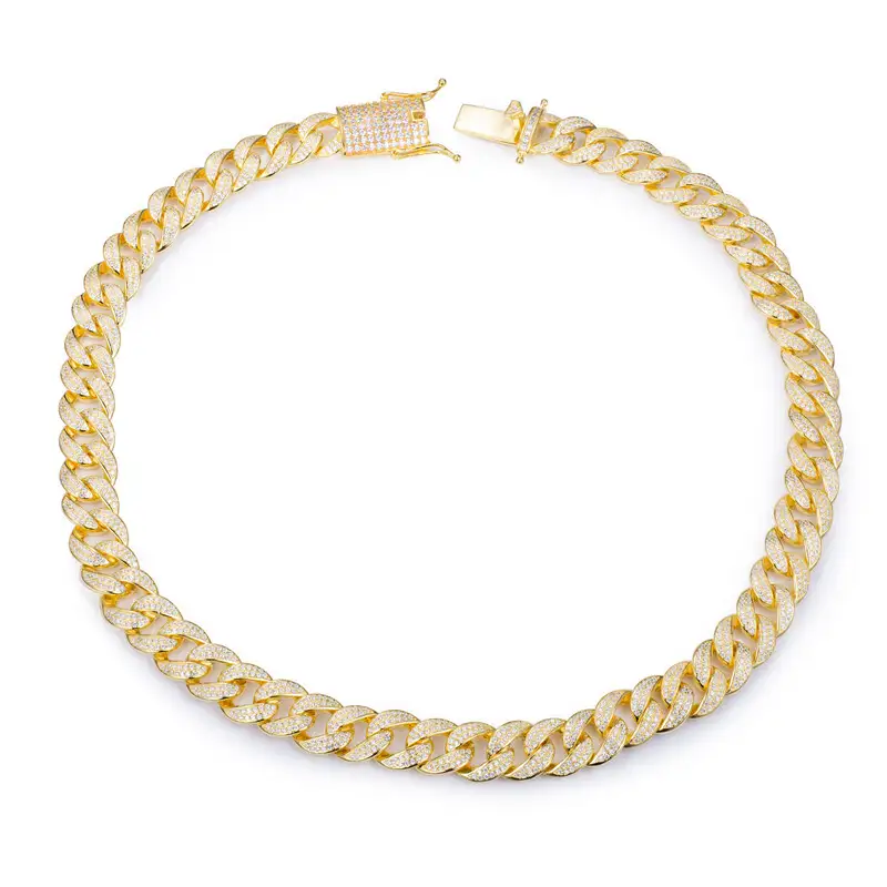 Gioielli Messi - Collegamento a catena in argento sterling caldo 925 un braccialetto a catena cubana a zircone cubico grezzo 1