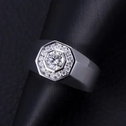 MSR-792  Mossanite EF 10K white ring for man -Messi Jewelry 1