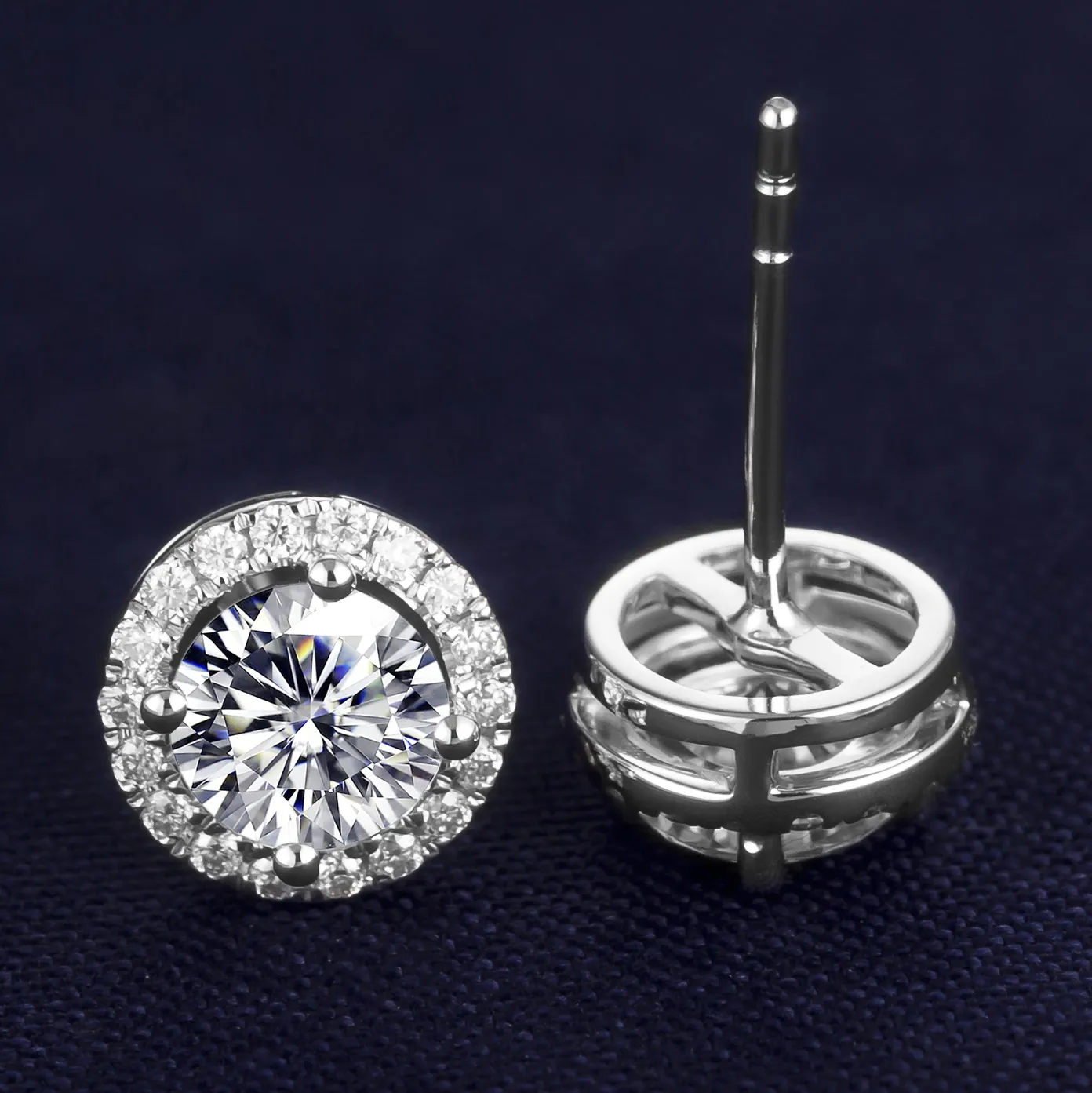 18K White Gold Moissanite Stud Earrings - Customizable Girls Jewelry 3