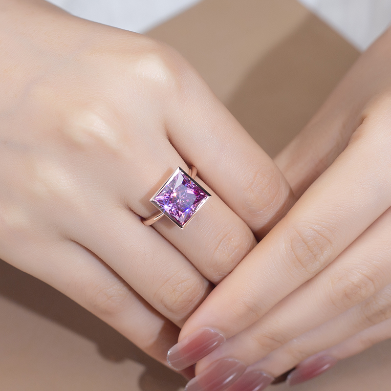 Messi Jewelry - Messi Jewelry 14k solid gold 9.5*9.5 pink moissanite women Jewelry Ring classic Style Rings 8