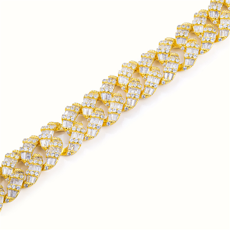 Messi Jewelry - 20inch 925 sterling silver cubic zircon gemstone cuban chain link Bracelet 10