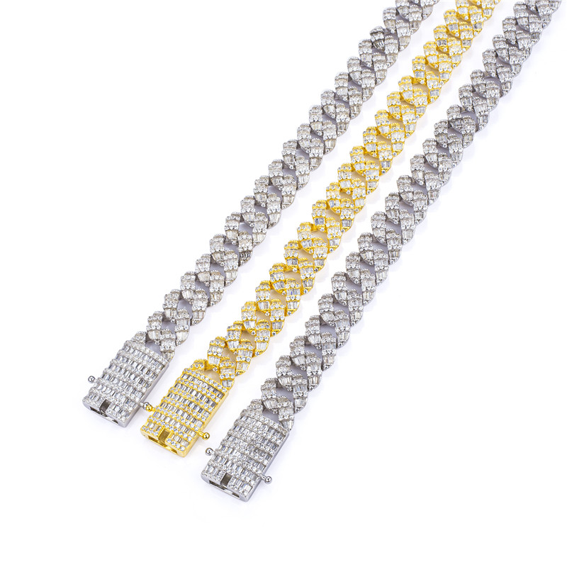 Messi Jewelry - 20inch 925 sterling silver cubic zircon gemstone cuban chain link Bracelet 11