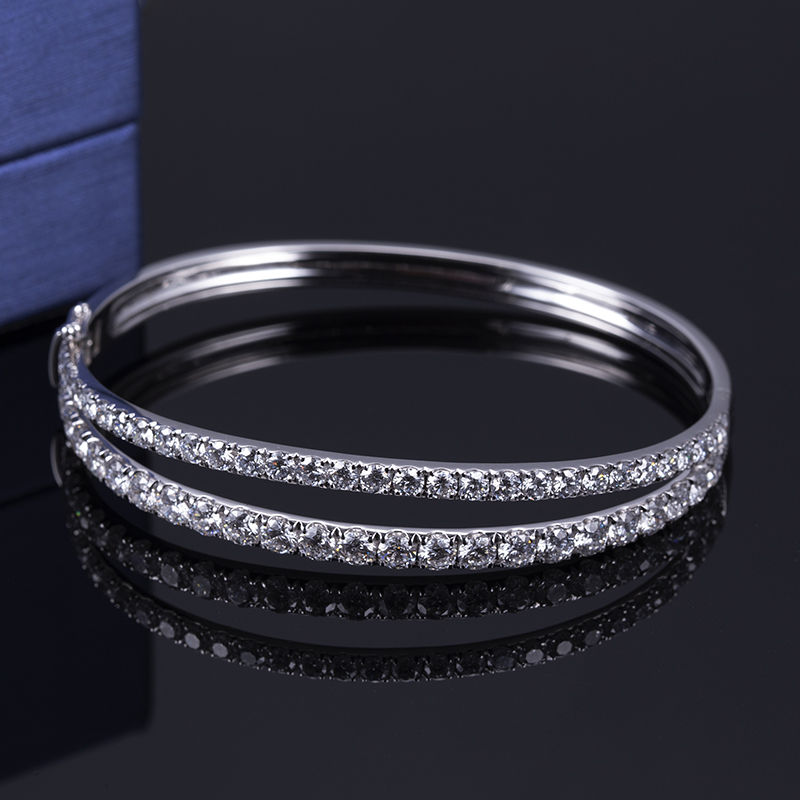 Messi Jewelry - MS-466 18k White Gold Fashion Jewelry Half Eternity Lab Diamond Bracelet Bracelets 11