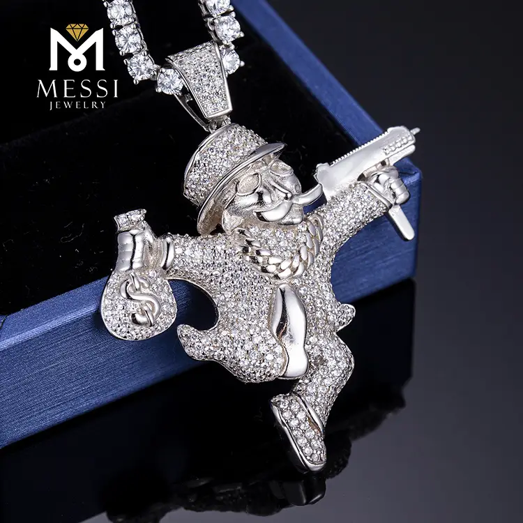 Messi Jewelry - Messi gioielli hip hop moneybag bambola ciondolo 925 gioielleria in argento collana maschile cognella moissante 1