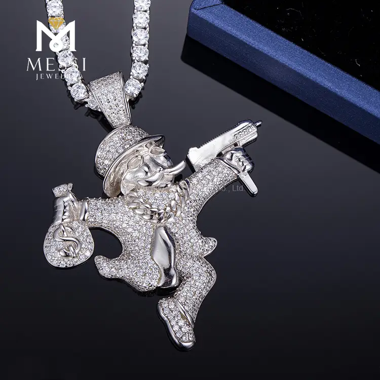 Messi Jewelry Hip Hop Moneybag Pendant 925 Silver Necklace 3