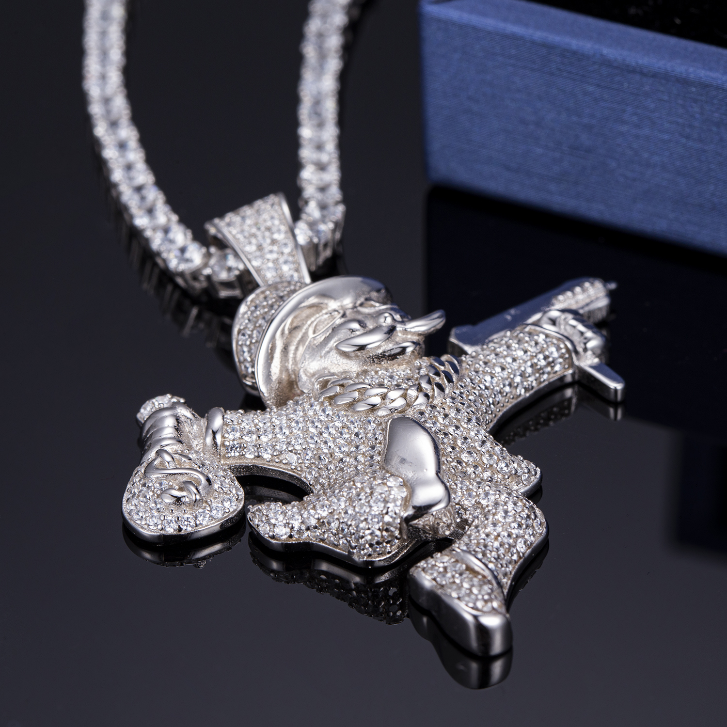 Messi Jewelry Hip Hop Moneybag Pendant 925 Silver Necklace 9