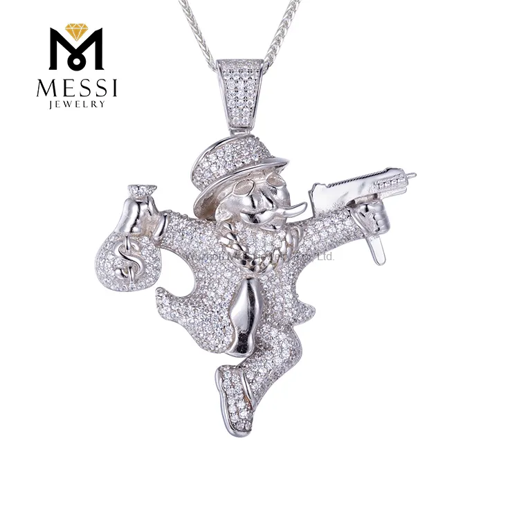 Messi Jewelry Hip Hop Moneybag Pendant 925 Silver Necklace 7