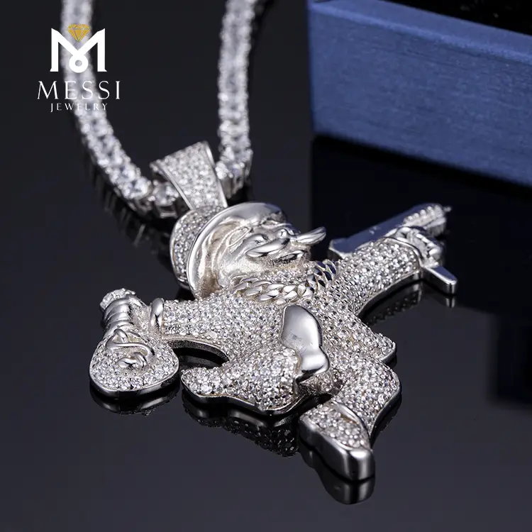 Messi Jewelry Hip Hop Moneybag Pendant 925 Silver Necklace 5