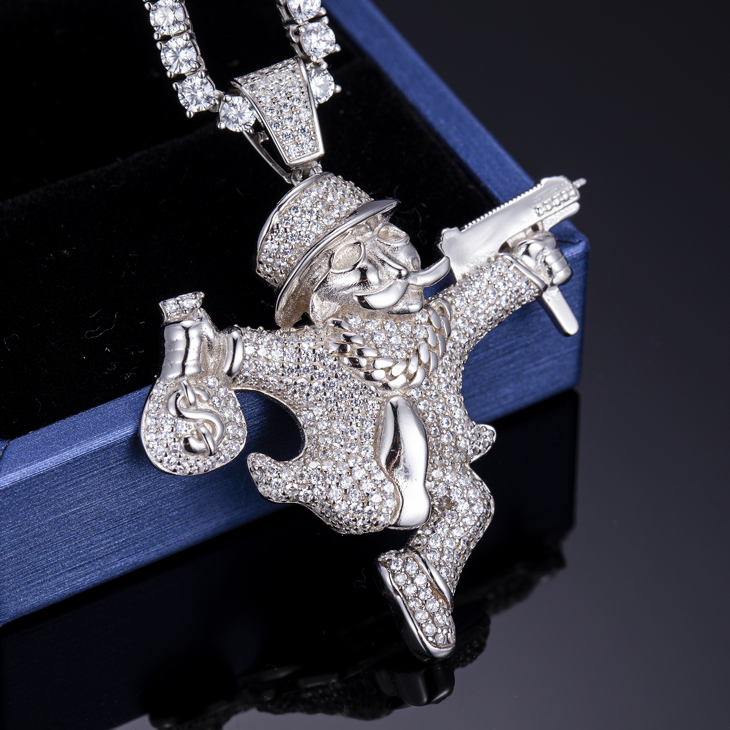 Messi Jewelry Hip Hop Moneybag Pendant 925 Silver Necklace 8