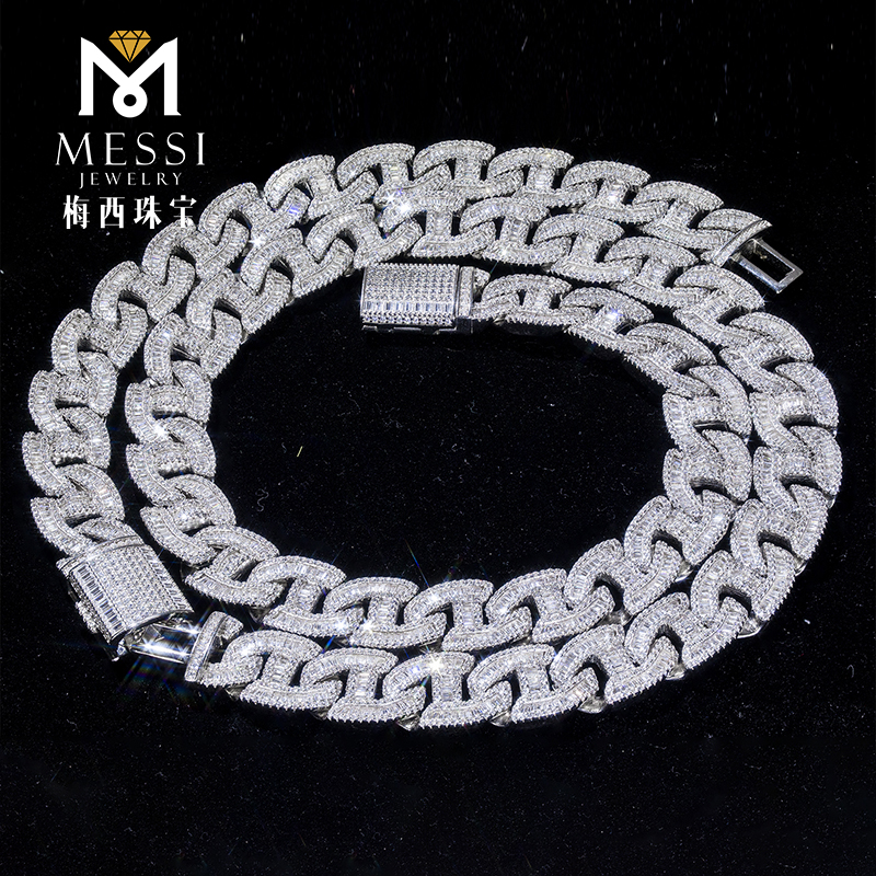 MSN-533 Customization 925 Sterling Silver Cub Zirconia Cuban Link Chain Necklace 10