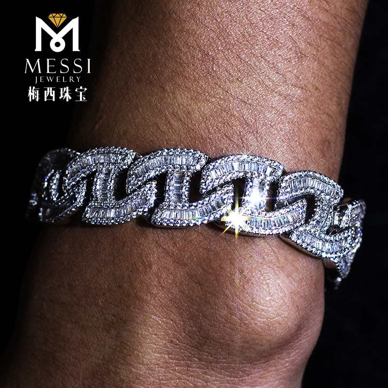 MSN-533 Customization 925 Sterling Silver Cub Zirconia Cuban Link Chain Necklace 13