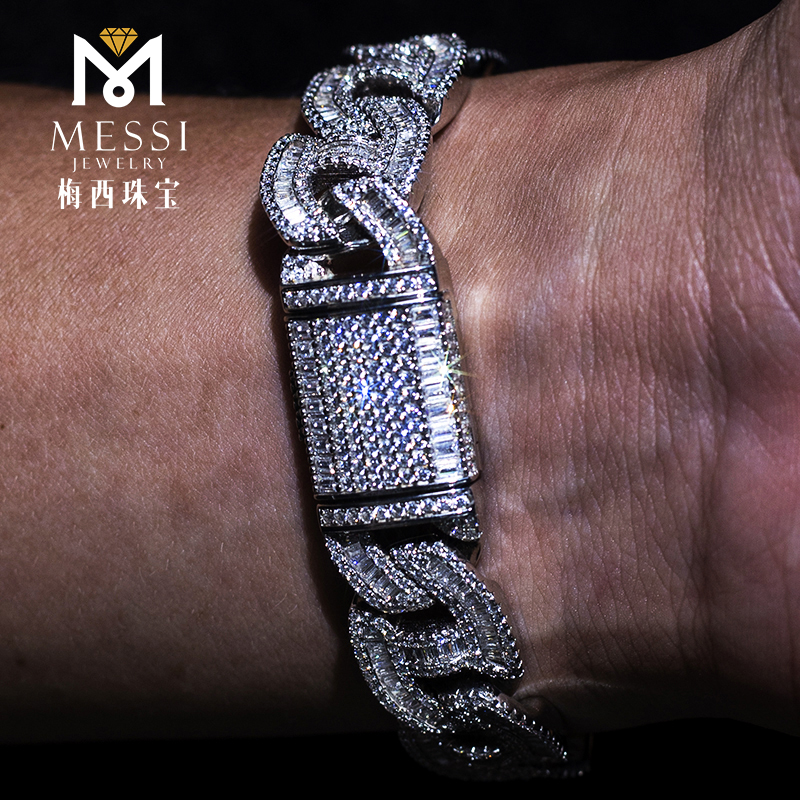 MSN-533 Customization 925 Sterling Silver Cub Zirconia Cuban Link Chain Necklace 14