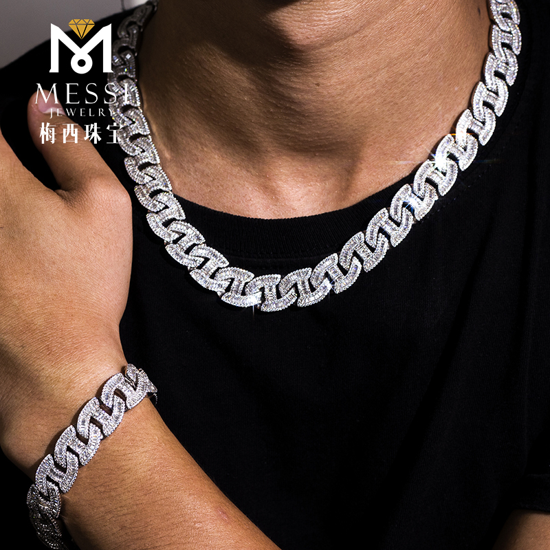 MSN-533 Customization 925 Sterling Silver Cub Zirconia Cuban Link Chain Necklace 12