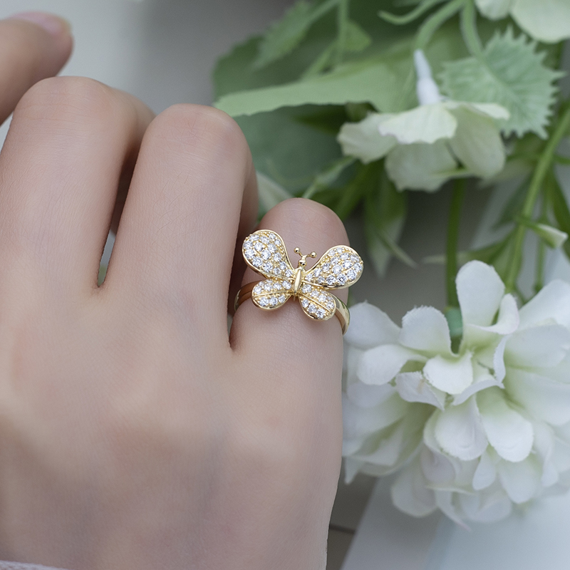 메시 보석 - 메시 보석 MSR -508 나비 모양 18K 옐로우 골드 여성 선물 웨딩 약혼 실험실 다이아몬드 링 실험실 다이아몬드 보석 12