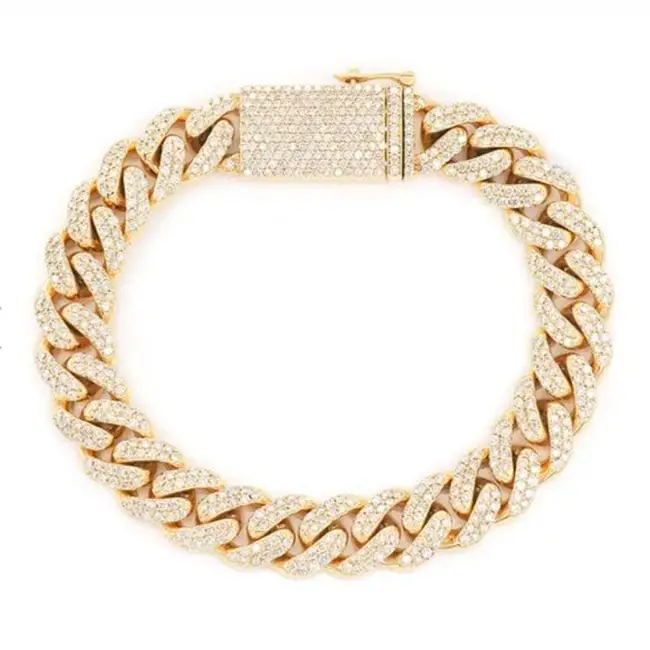 Perhiasan Messi - 14mm Dua Baris 925Silver Moissanite Kalung Gelang Rantai Kuba Moissanite 1