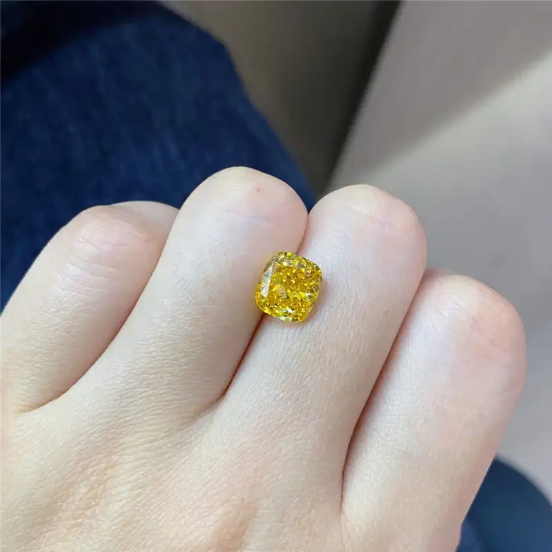 Messi Lab Grown Diamond 2ct Fancy Vivid Yellow Cushion Cut 4