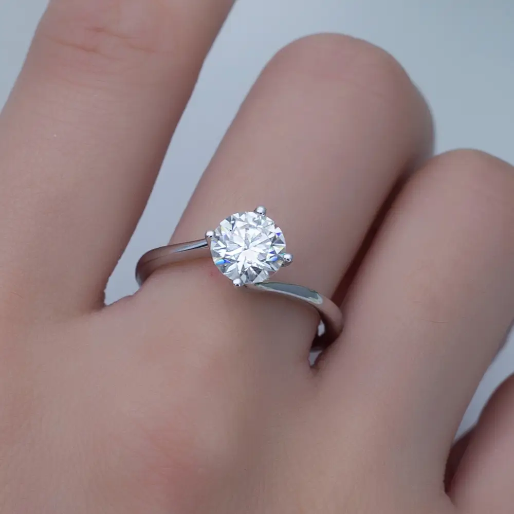 Gioielli Messi - Messi Jewelry MSR -657 18K bianco bianco 7 mm Rd anello all'ingrosso di moissanite 1