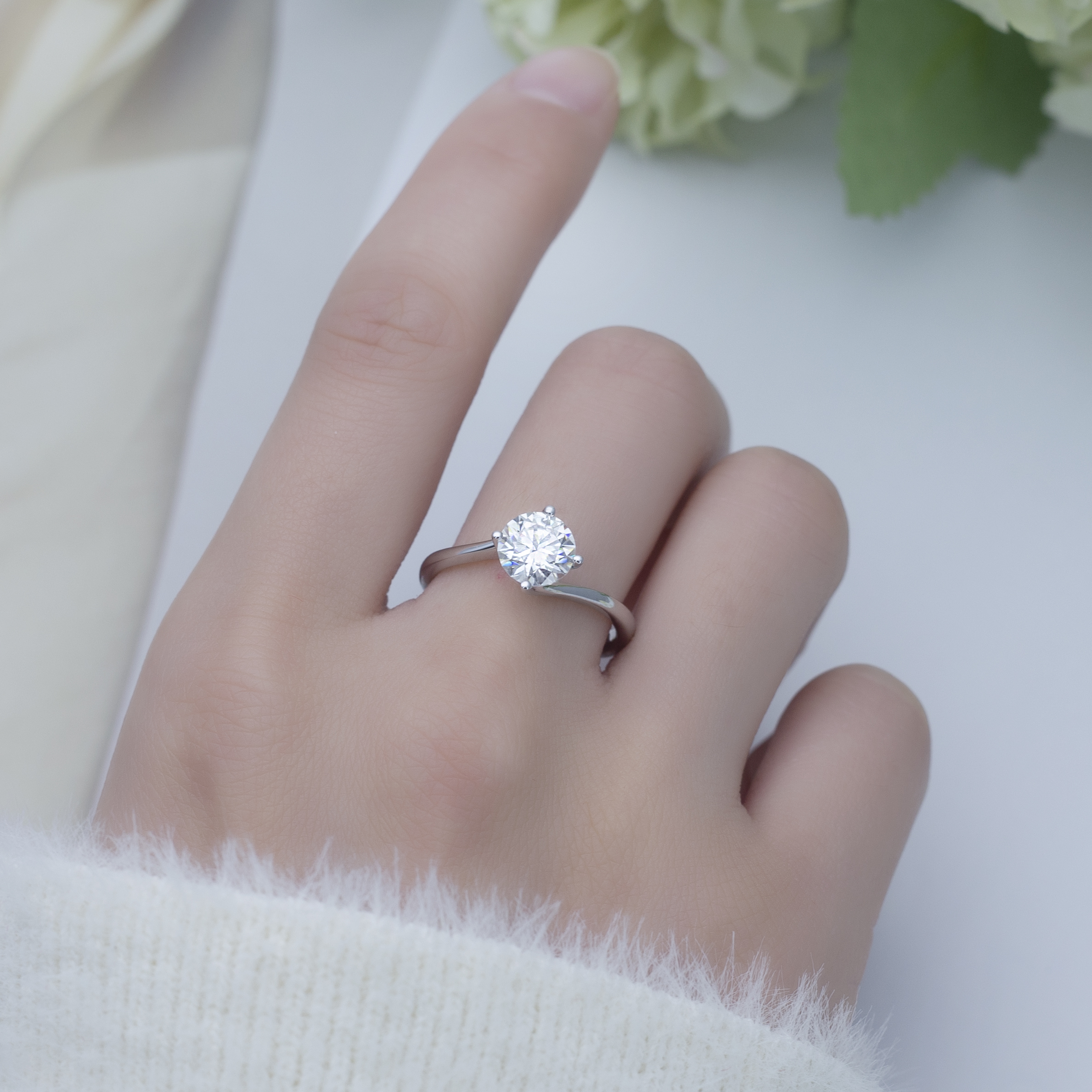 Messi Alahas - Messi Alahas MSR-657 18k White Gold 7mm RD Moissanite Ring Wholesale Rings 9