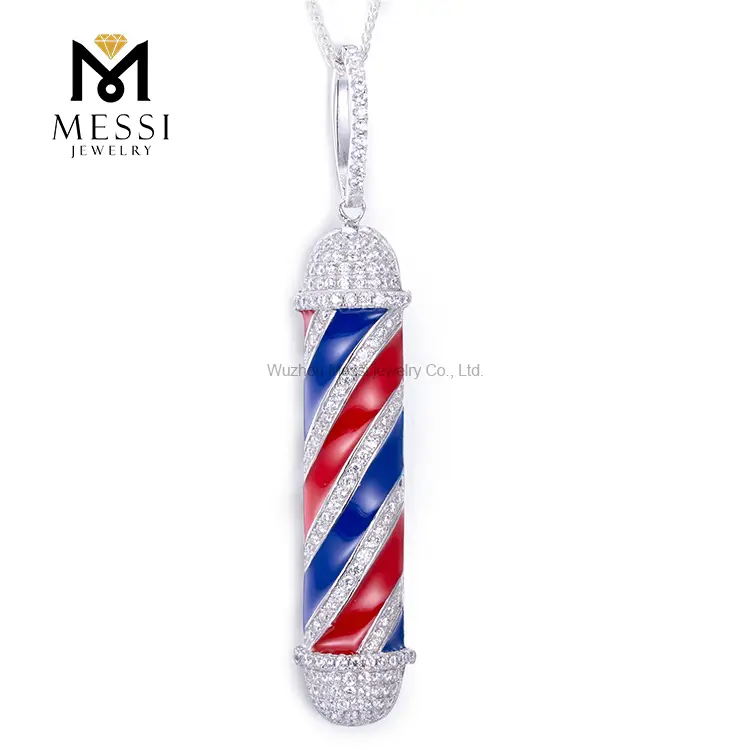 Joyas Messi - Messi Jewelry Classic Style Micro Zirconia Light Barber Pole 925 Collar colgante de plata esterlina 1