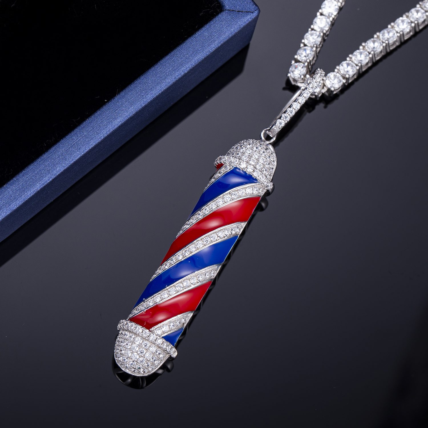 Messi Alahas - Messi alahas nga klasiko nga istilo nga micro zirconia nanguna sa light barber pole 925 sterling silver pendant necklace Moissante Pendant 8
