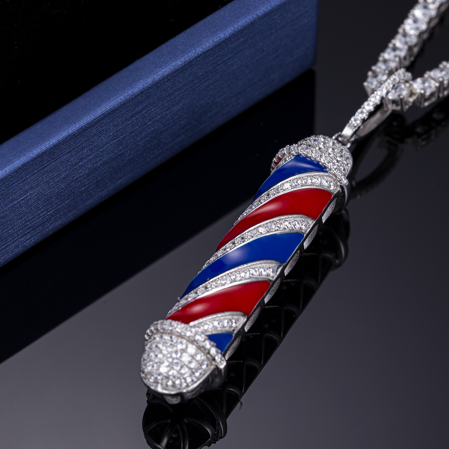Messi Alahas - Messi alahas nga klasiko nga istilo nga micro zirconia nanguna sa light barber pole 925 sterling silver pendant necklace Moissante Pendant 9