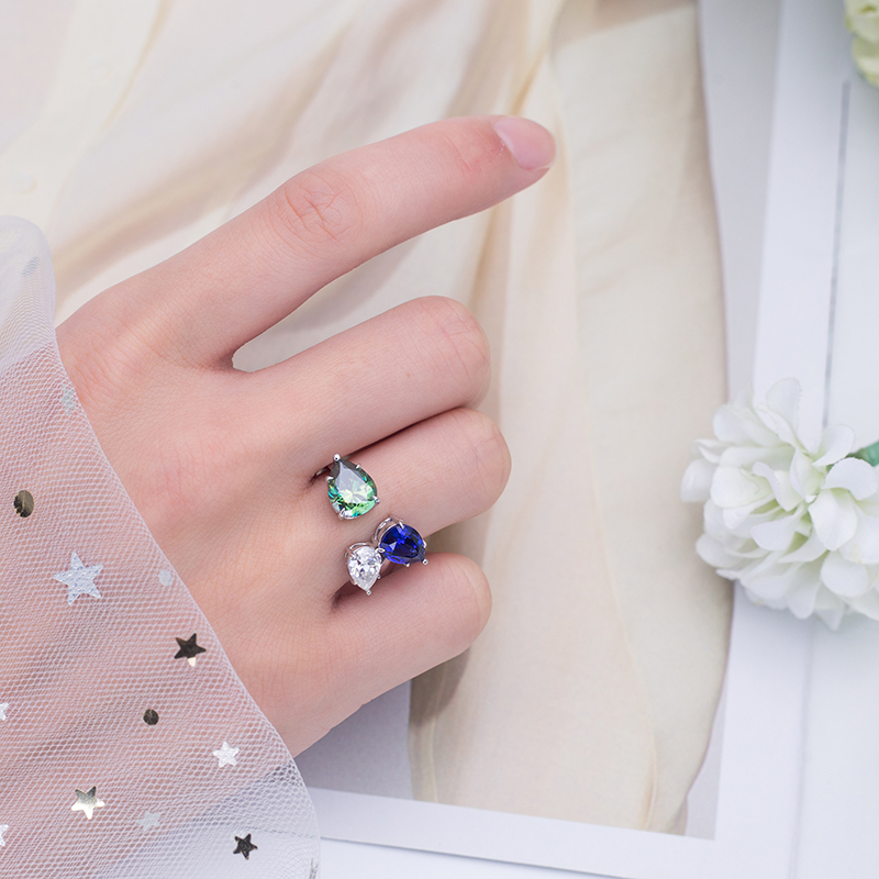 Barang Kemas Messi - Tetapan Cakar Barang Kemas Messi 18K Emas Putih Wanita 3warna Cincin Berlian Moissanite Cut Pear untuk wanita 12