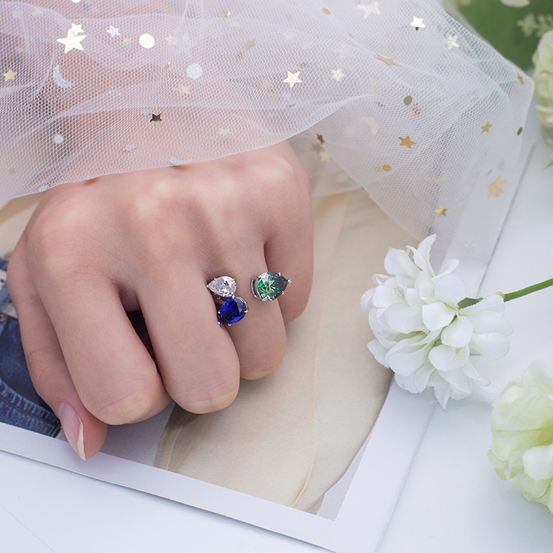 Barang Kemas Messi - Tetapan Cakar Barang Kemas Messi 18K Emas Putih Wanita 3warna Cincin Berlian Moissanite Cut Pear untuk wanita 13