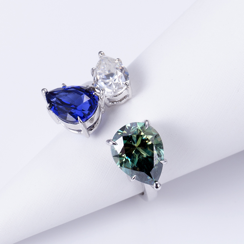 Barang Kemas Messi - Tetapan Cakar Barang Kemas Messi 18K Emas Putih Wanita 3warna Cincin Berlian Moissanite Cut Pear untuk wanita 11