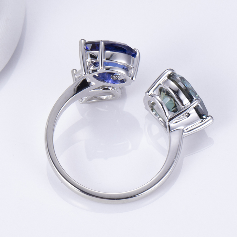 Barang Kemas Messi - Tetapan Cakar Barang Kemas Messi 18K Emas Putih Wanita 3warna Cincin Berlian Moissanite Cut Pear untuk wanita 9