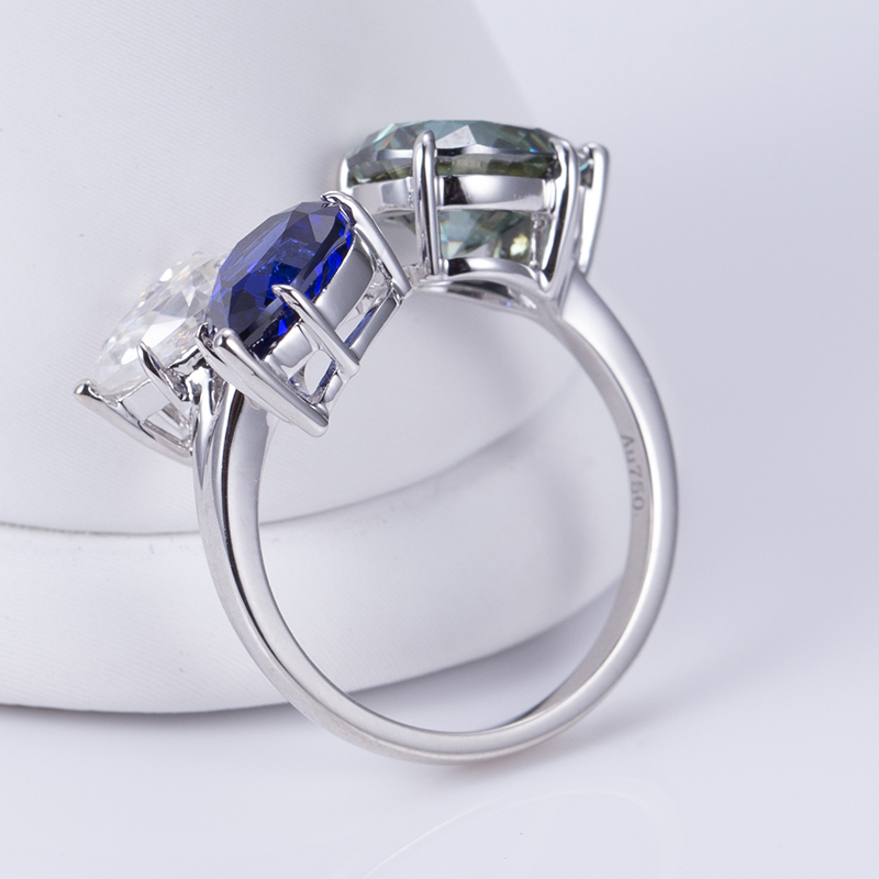 Barang Kemas Messi - Tetapan Cakar Barang Kemas Messi 18K Emas Putih Wanita 3warna Cincin Berlian Moissanite Cut Pear untuk wanita 10