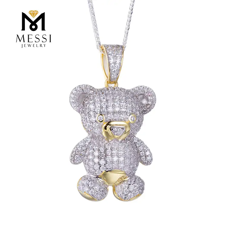 925 Silver Teddy Bear CZ Pendant Necklace - Man Made Diamond Rings 3