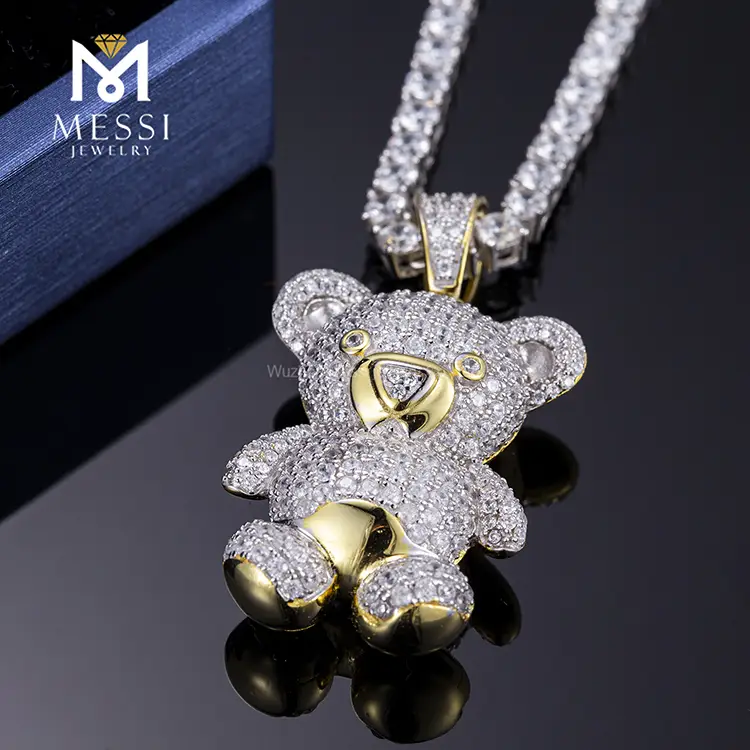 925 Silver Teddy Bear CZ Pendant Necklace - Man Made Diamond Rings 4