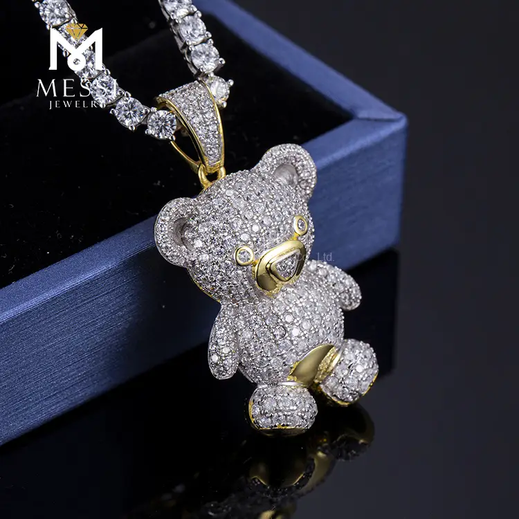 Gioielli Messi - Messi gioielli orsacchiotto zirconia cubica zirconia sterling argento 925 hip hop a ciondolo a ciondolo a ciondolo moissante 1