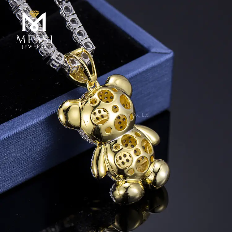 925 Silver Teddy Bear CZ Pendant Necklace - Man Made Diamond Rings 7