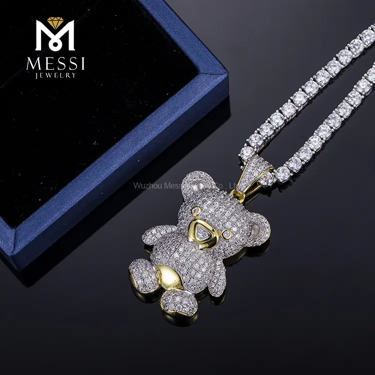 925 Silver Teddy Bear CZ Pendant Necklace - Man Made Diamond Rings 6