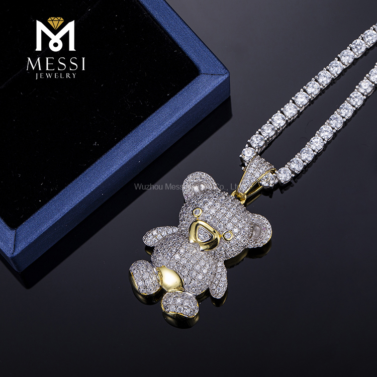 Messi Jewelry - Messi Jewelry teddy bear cubic zirconia sterling silver 925 hip hop jewelry pendant necklace Moissante Pendant 9