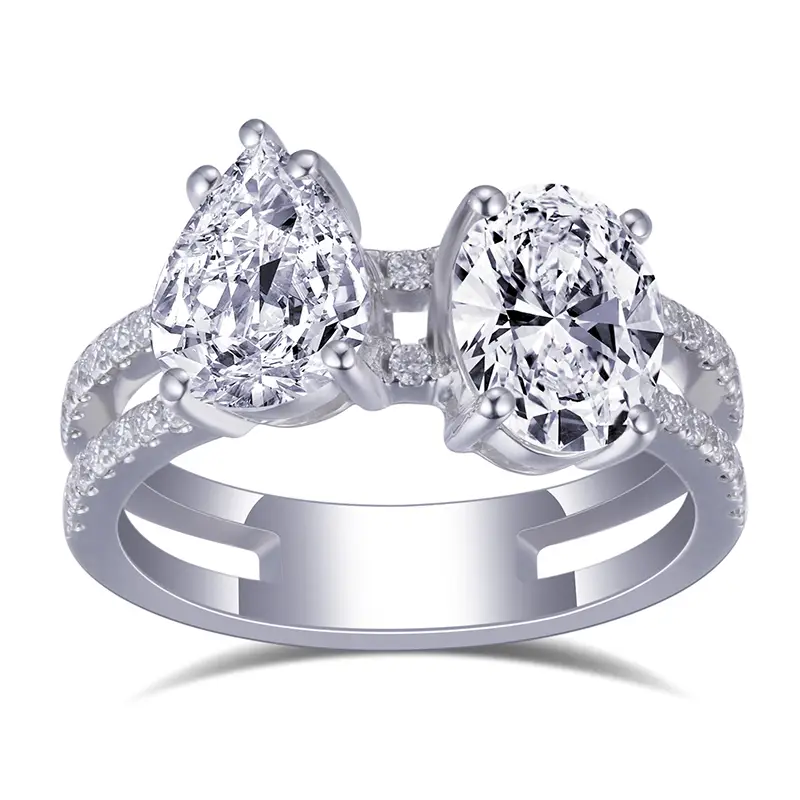 Gioielli Messi - Gioielli Messi MSR -682 GH in oro bianco 14K e GH a forma ovale Impegno per matrimonio Anello Moissanite Anello Moissanite Gold 1