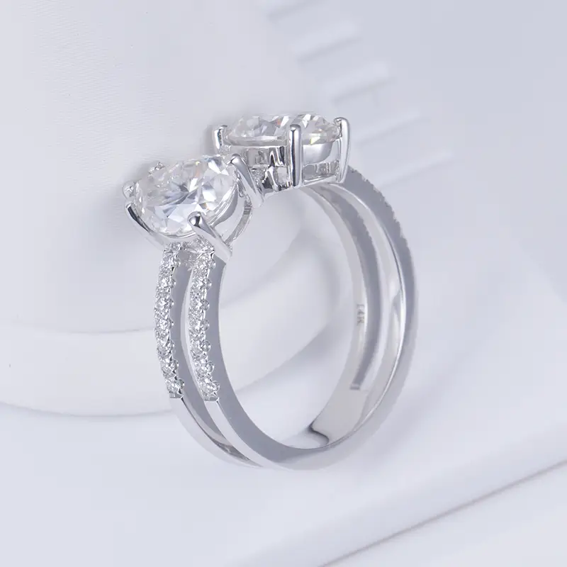 Messi Jewelry MSR-682 14K White Gold Moissanite Ring - Rose Gold 3